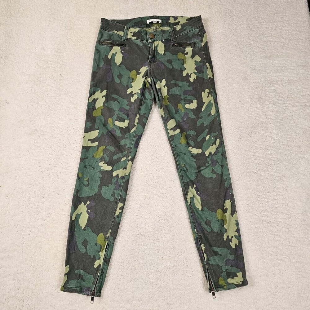 CAbi Jeans Women's Size 2 Camo Green Skinny Ankle Zippers Military Outdoors